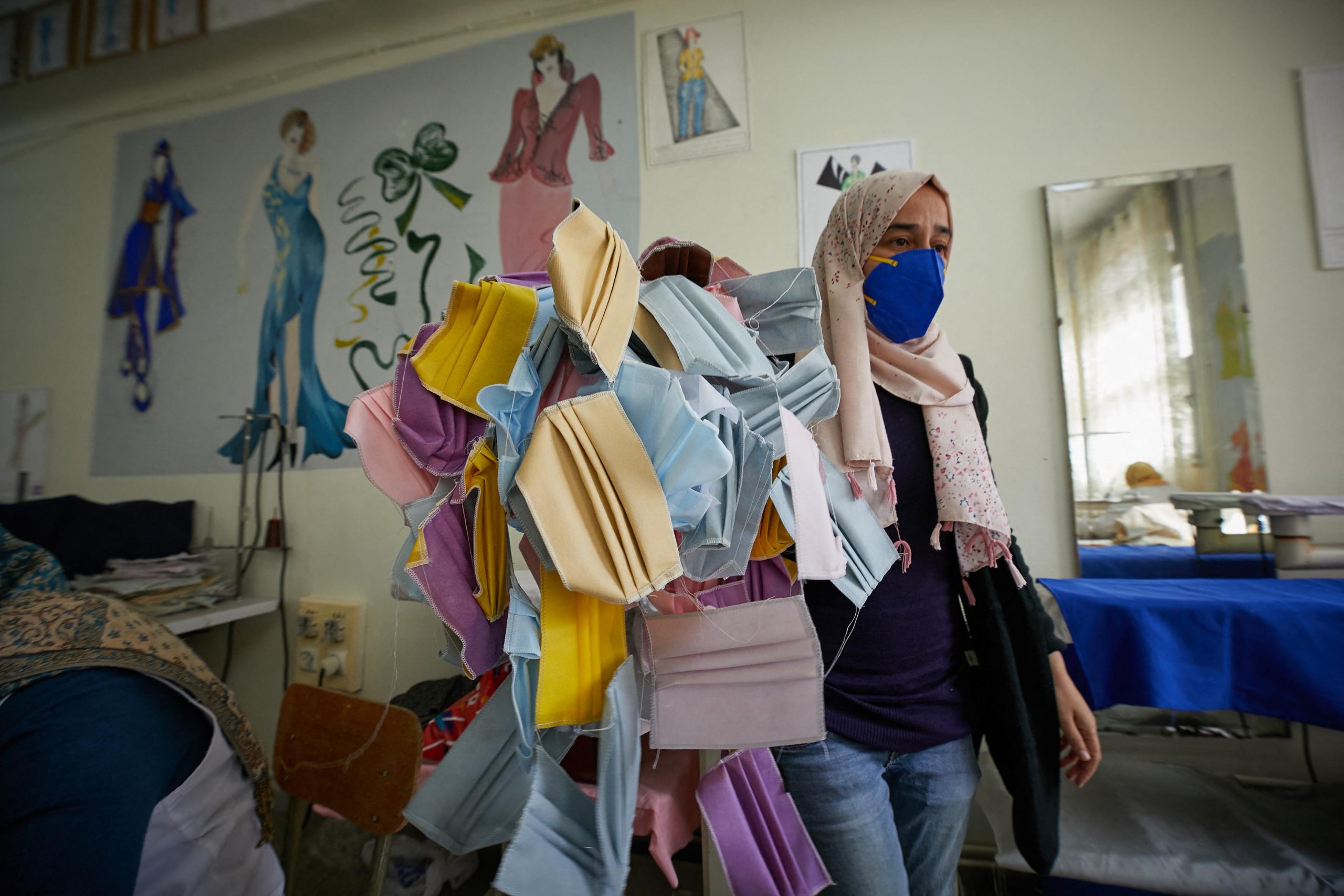 A sewing workshop makes single-use protective masks to combat the spread of Covid-19, Algiers, Algeria, 31 March 2020. Reuters, Louiza Ammi/ABACA.