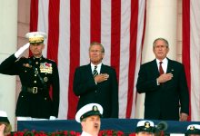 Former American George W. Bush with former Secretary of Defense Donald Rumsfeld at the National Cemetery in Arlington, Virginia, USA, 29 May 2006. Reuters, Ron Sachs, Pool.