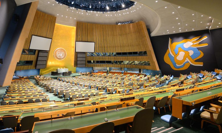 Interior of the United Nations General Assembly in New York, 21 May 2012. Source: Sean Pavone/ Alamy via Reuters.