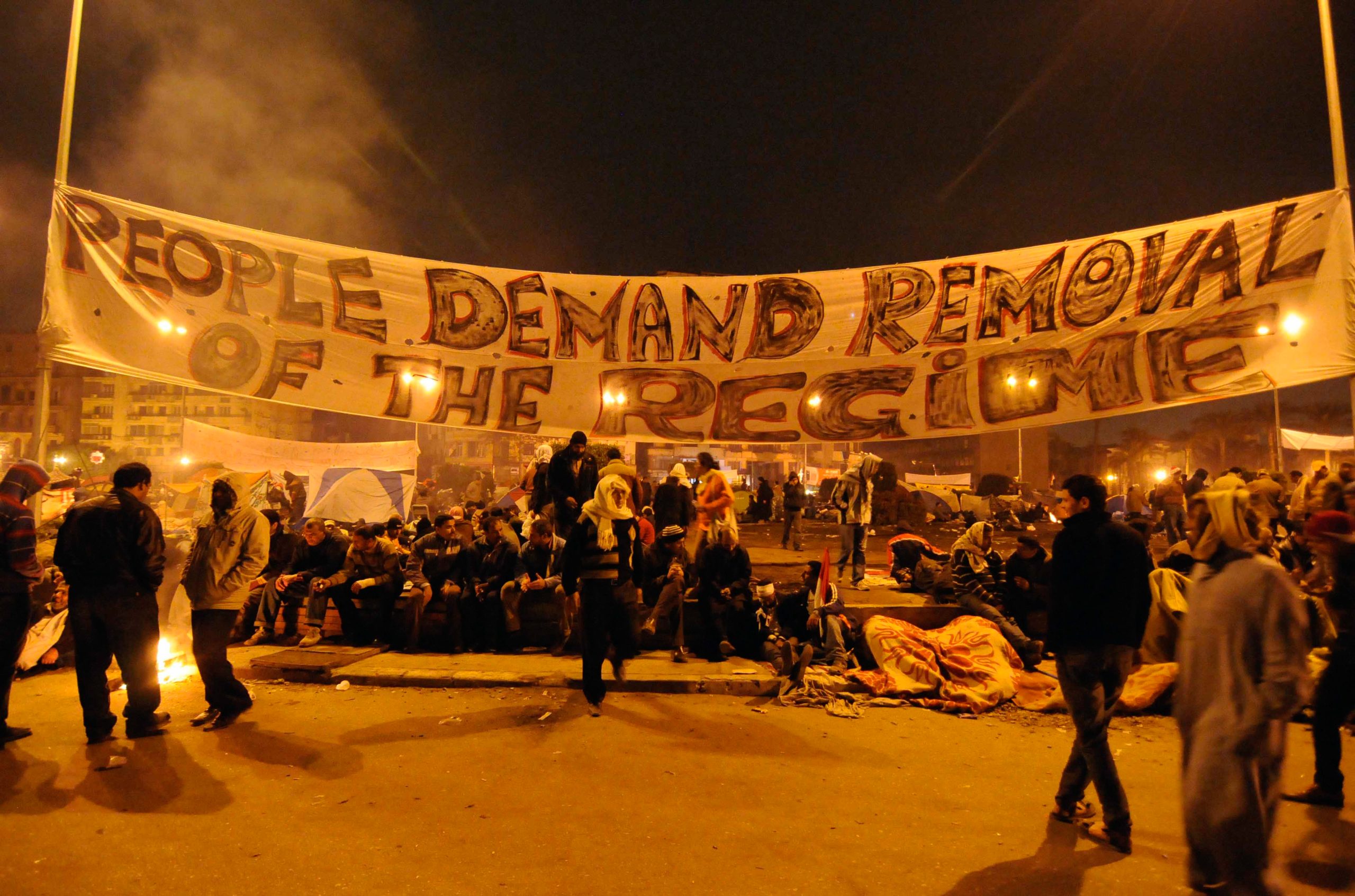 Protesters camping in Tahrir Square demanding the resignation of Hosni Mubarak, 5 January, 2011. Source: Hans Lucas via Reuters.
